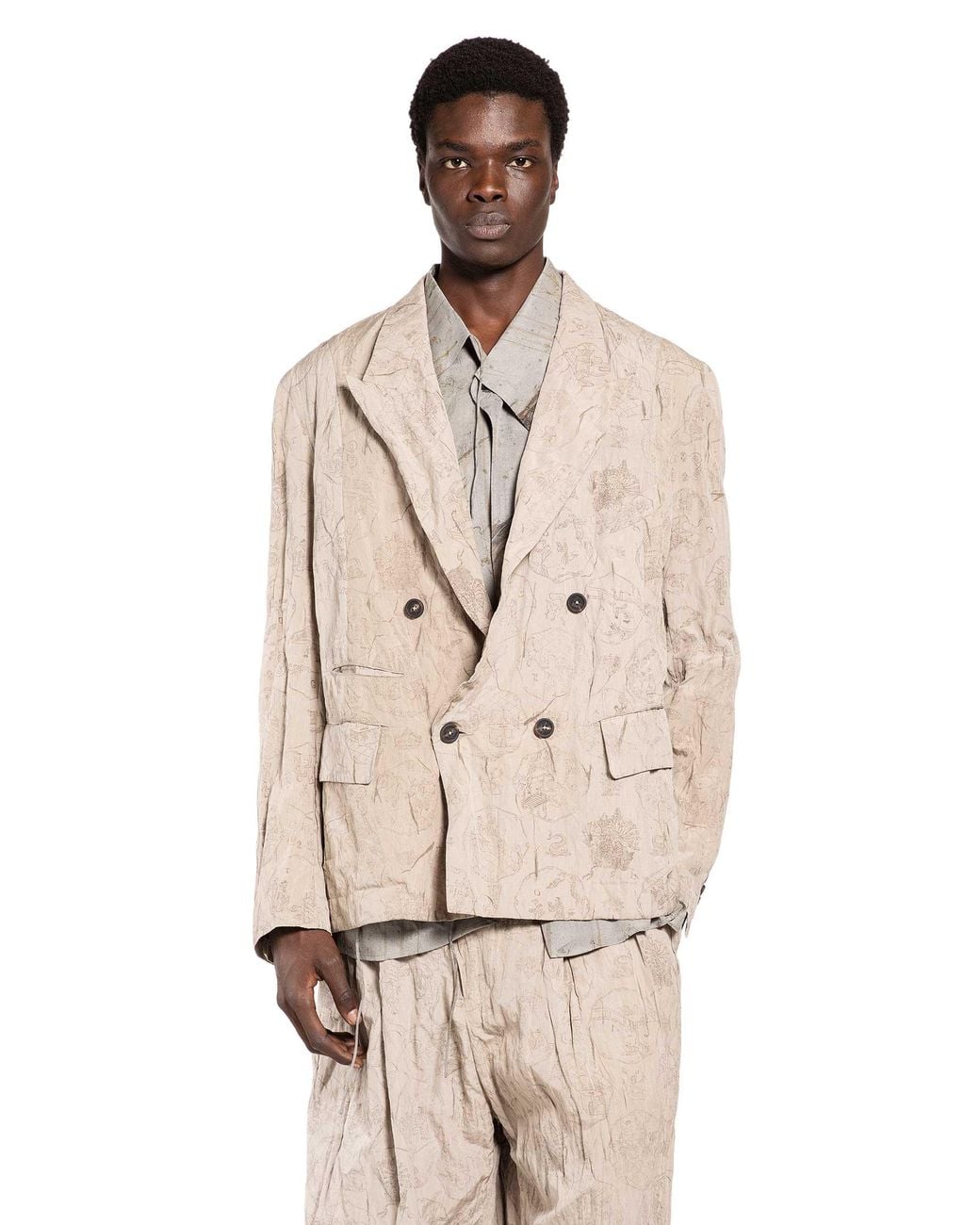 Ziggy Chen Natural Digital Print Double-Breasted Blazer for men