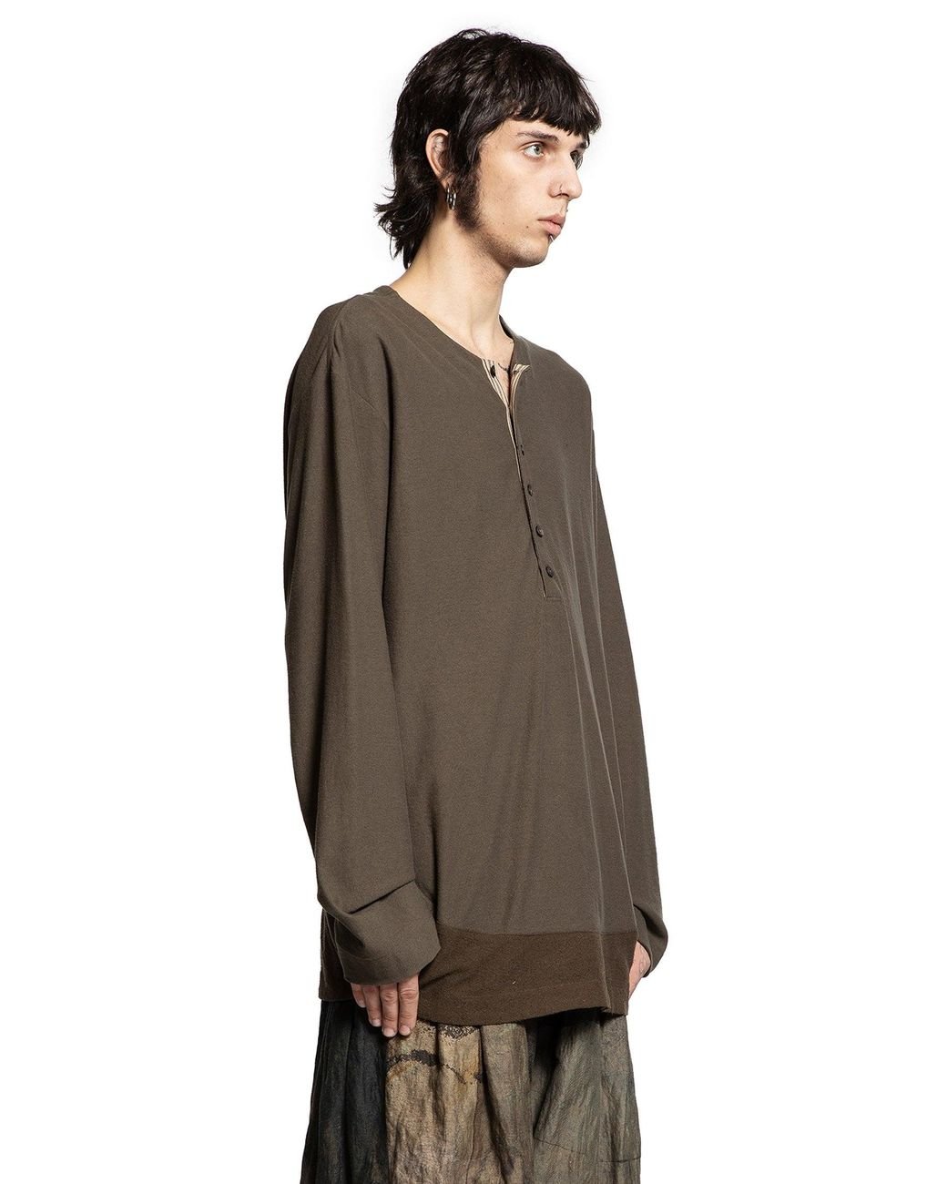 Ziggy Chen Henley Neck Long Sleeve T-Shirt in Brown for Men | Lyst UK