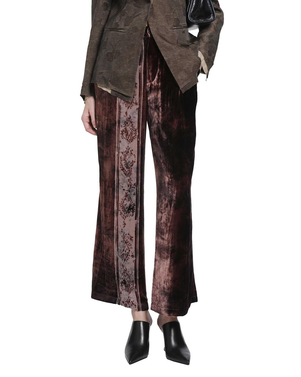 YA YI Brown Metta Silk Dévoré Pants