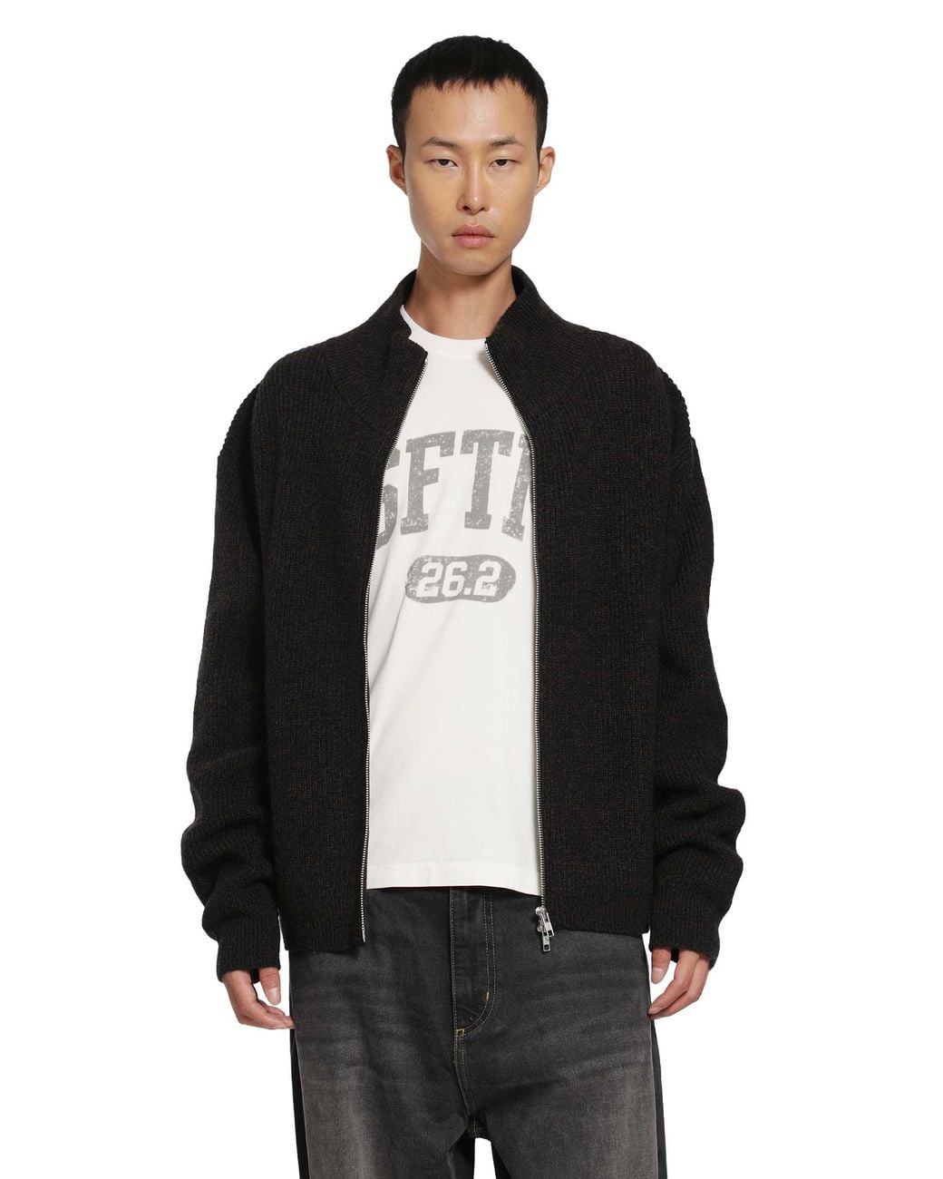 Song For The Mute Black Zip Up Funnel Cardigan for men