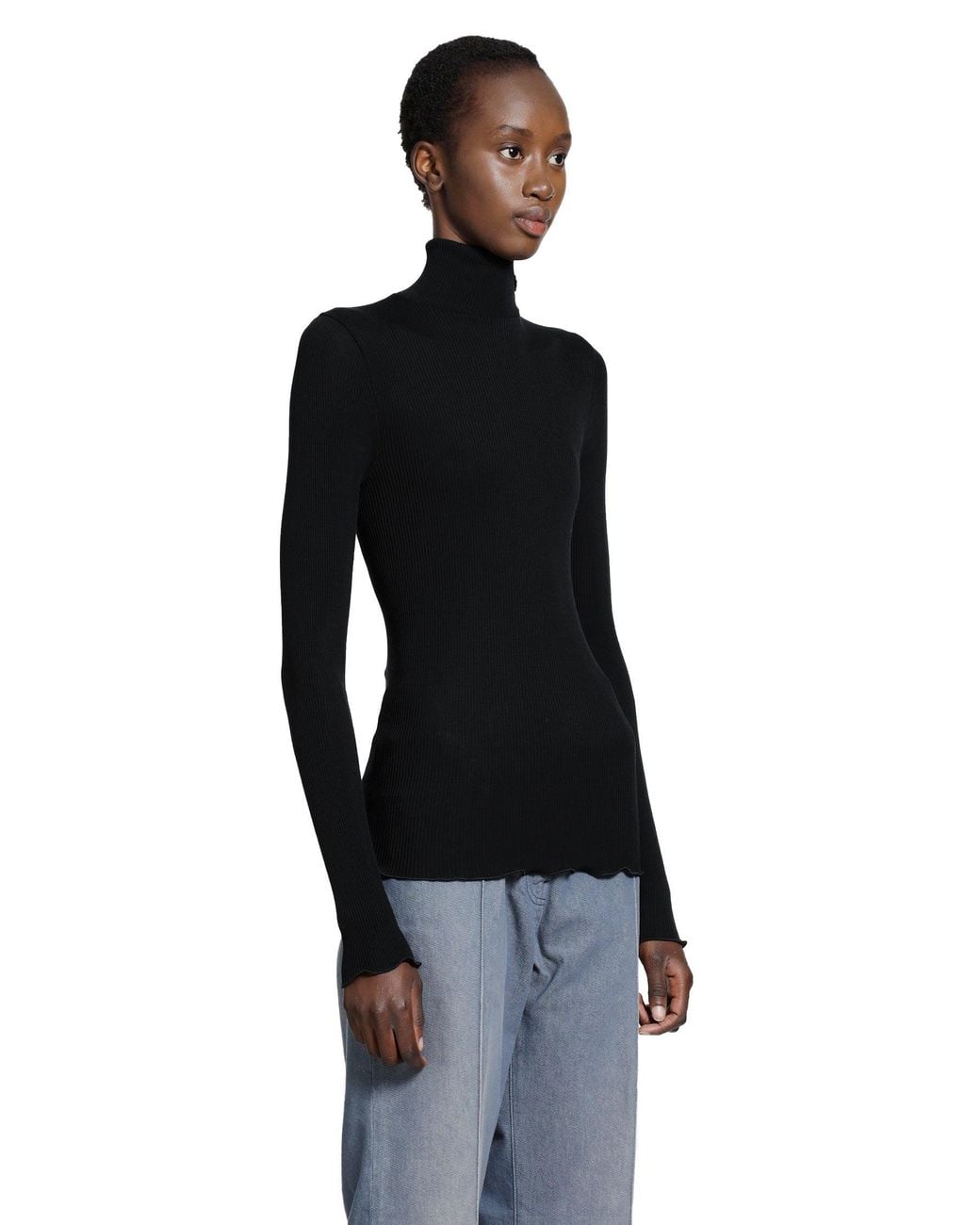 Prada Black Silk And Wool Turtleneck Top