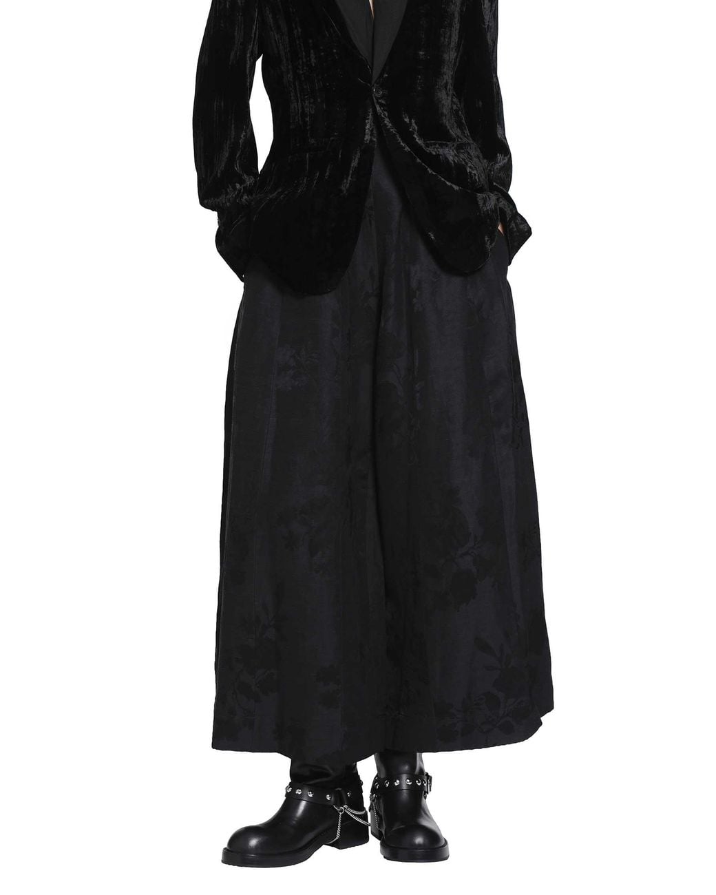 YA YI Black Floral Jacquard Corset Pants