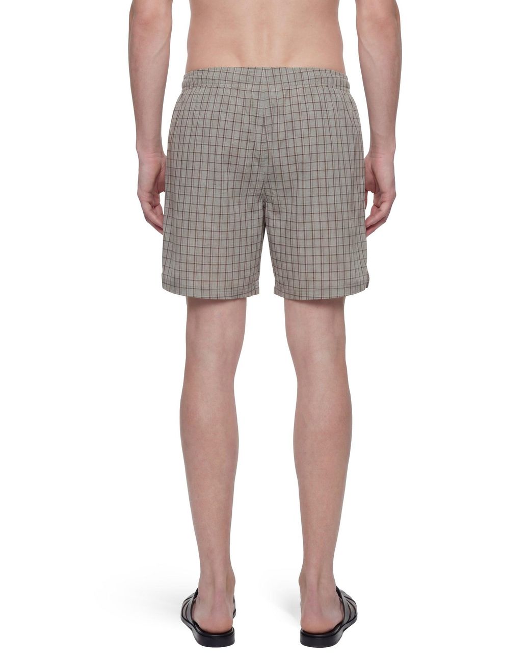Hed Mayner Gray Viscose Linen Check Shorts for men