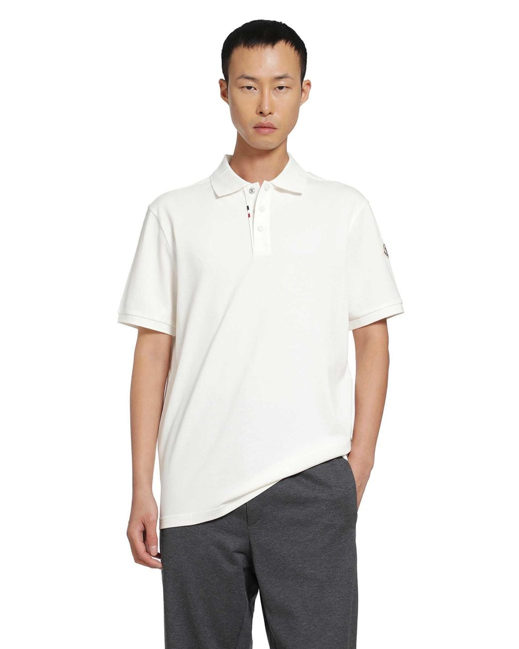 Moncler White Cotton Piquet Polo Shirt for men
