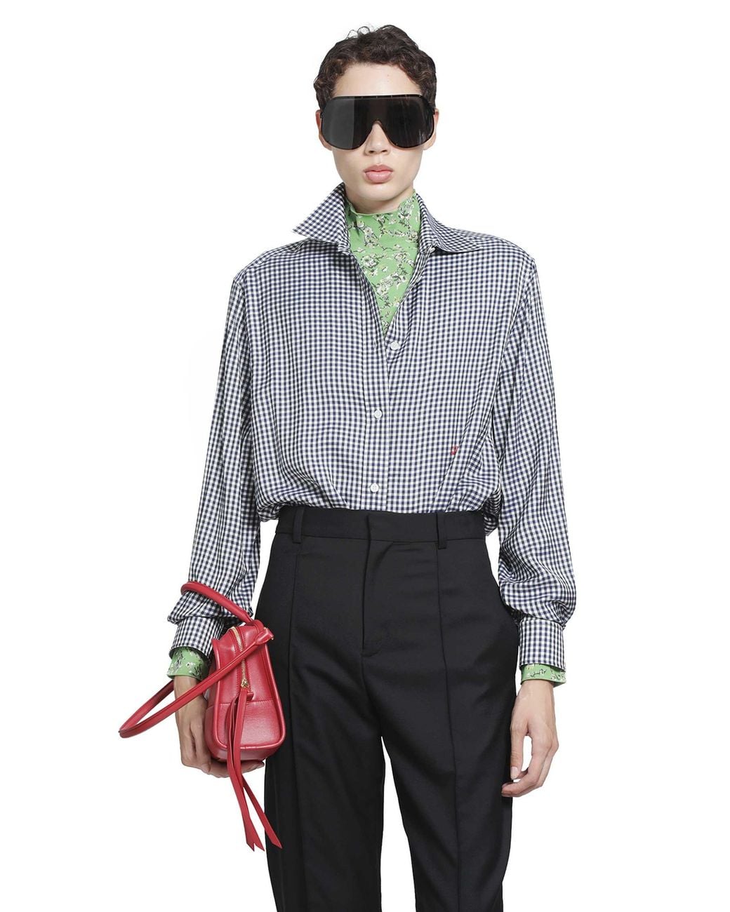 Loewe Gray Checked Silk Shirt