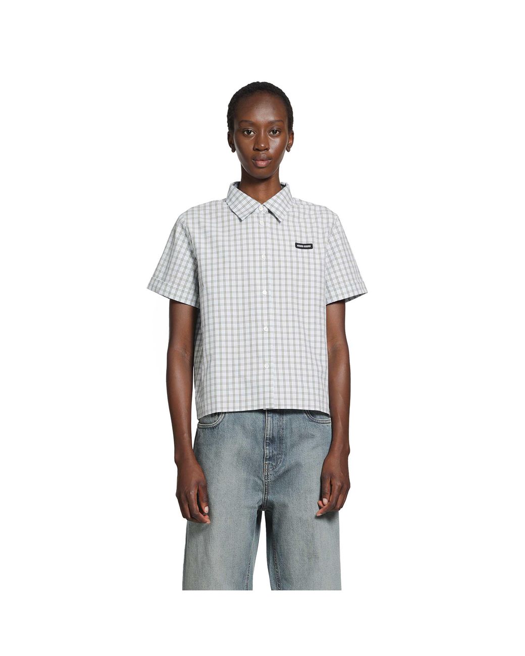 Miu Miu Gray Checked Poplin Shirt