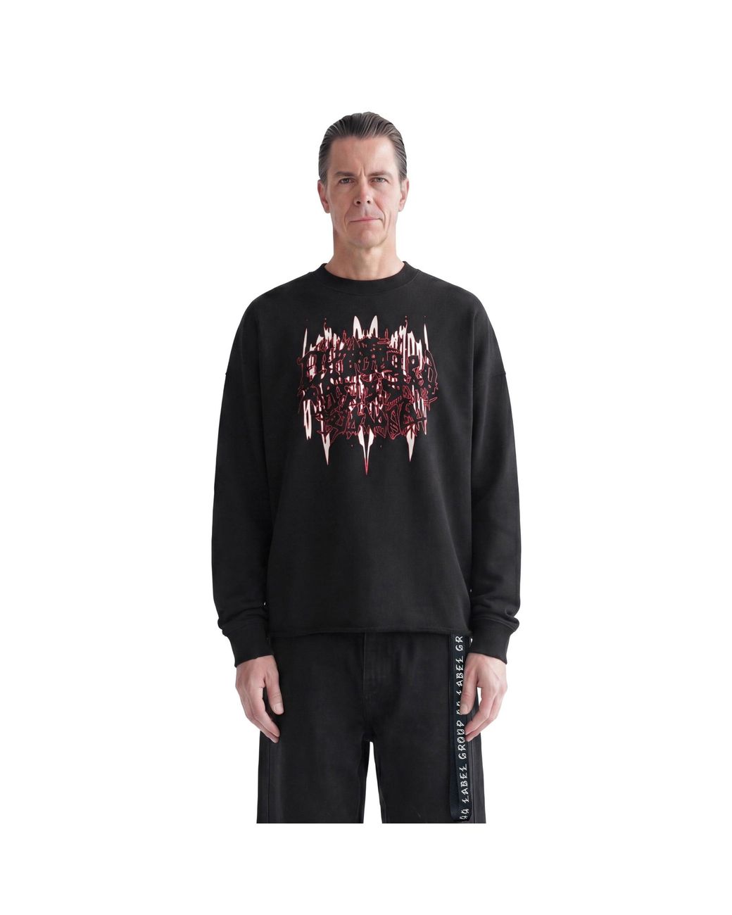 44 Label Group Black Felpa Girocollo Effetto Distressed for men
