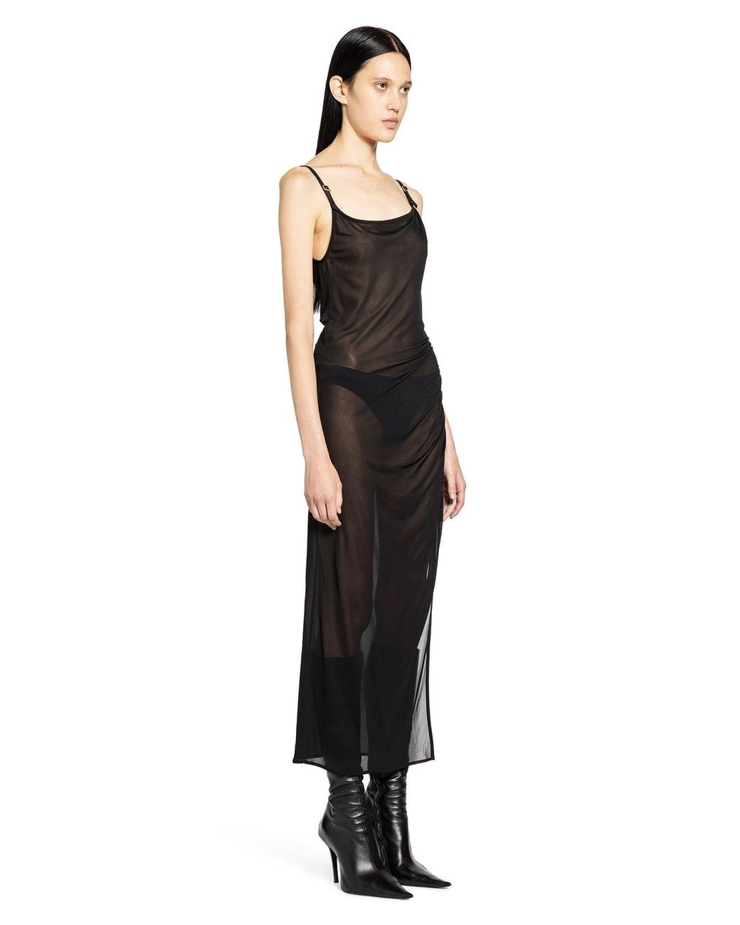 Mugler Black Asymmetrical Buckled Strap Dress