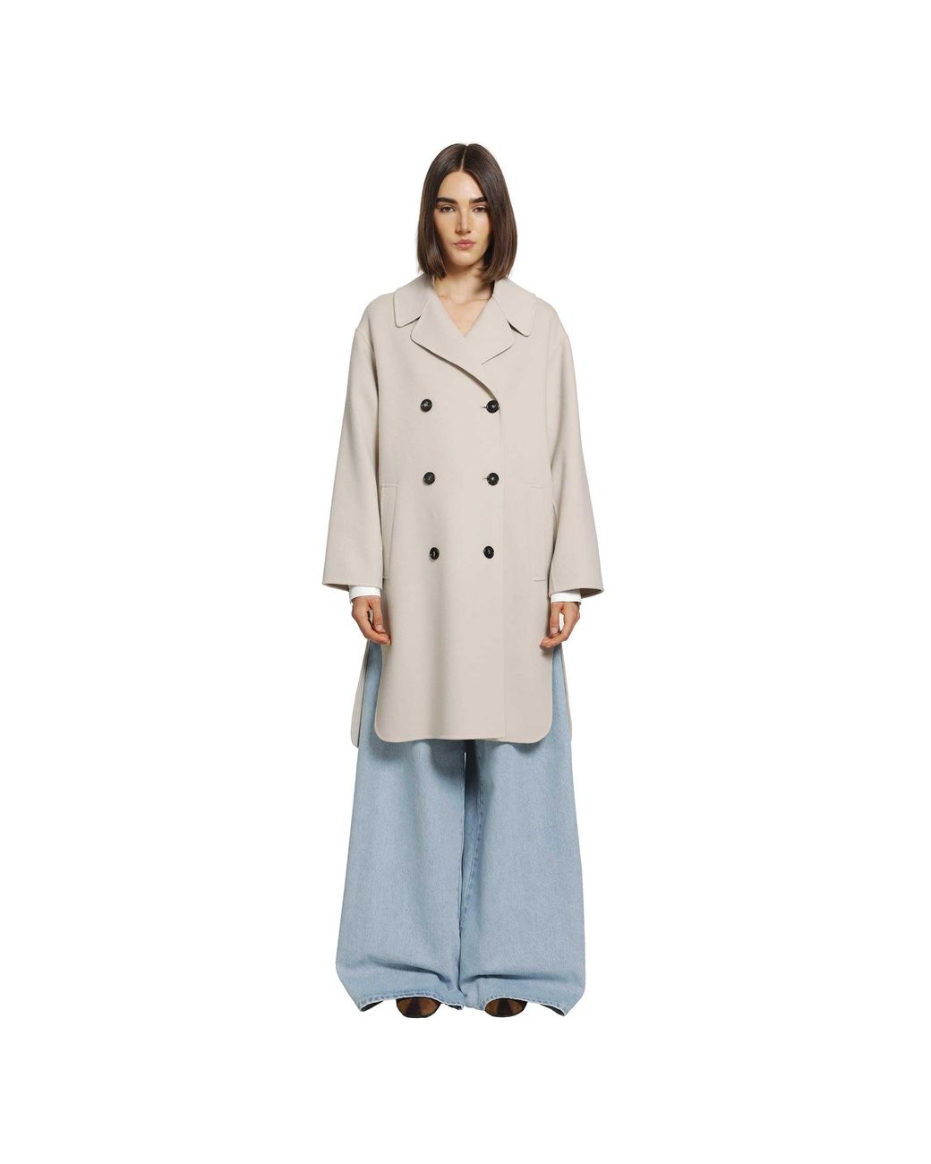 Max Mara White Double-Breasted Wool Midi Coat