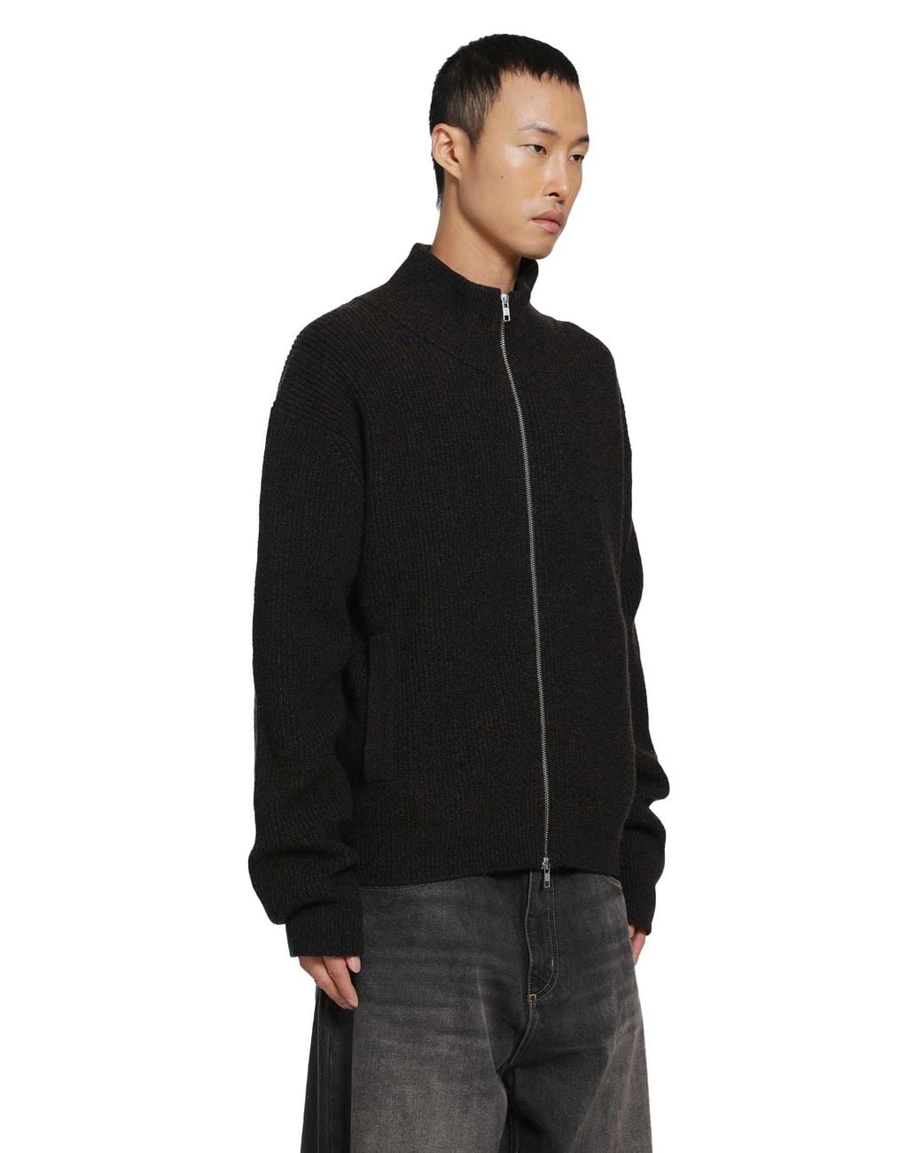 Song For The Mute Black Zip Up Funnel Cardigan for men