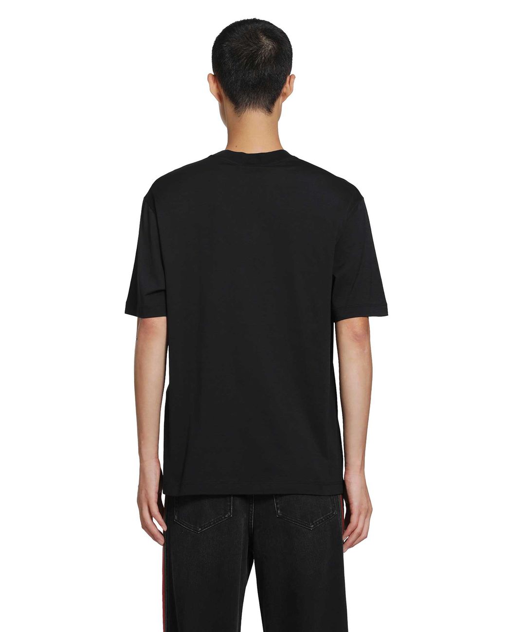 Gucci Black Cotton T-Shirt With Muted Web for men