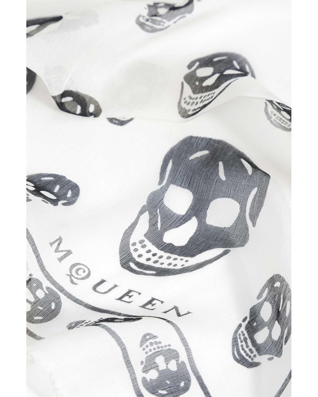 McQueen White Classic Silk Chiffon Skull Scarf