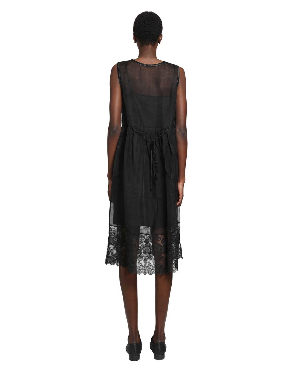 Renli Su Black Silk Sheer Lace Mini Dress