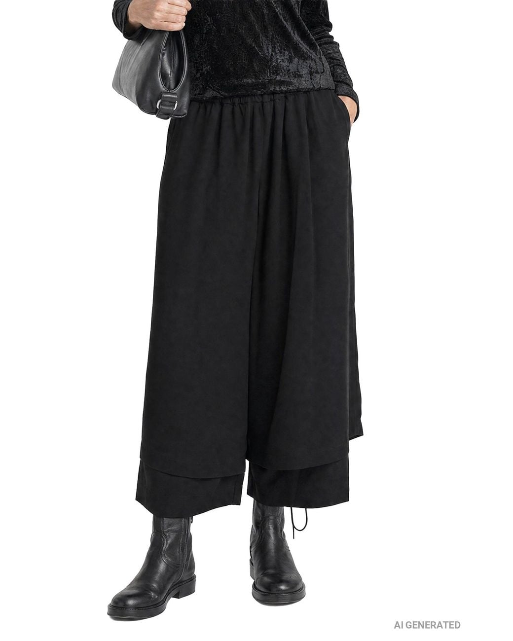Comme des Garçons Black Layered Wool Taffeta Cropped Pants