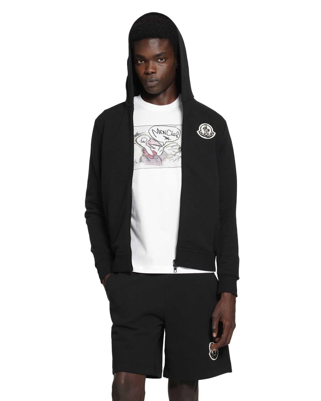 Moncler Black Logo Cotton Zip-Up Coodie for men