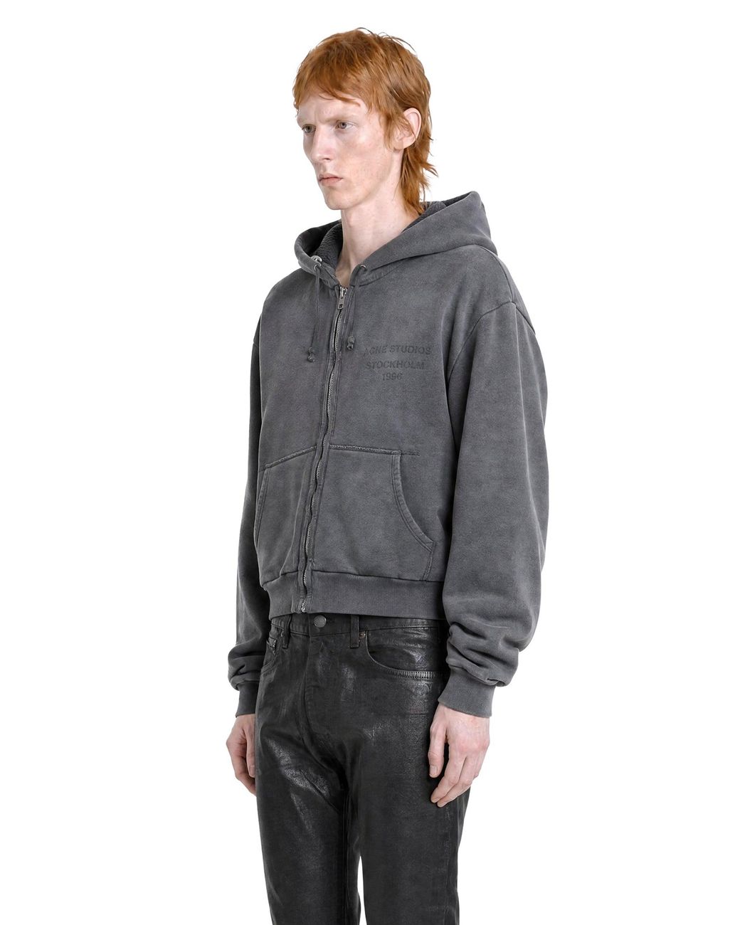 Acne Gray 1996 Logo Zip-Up Hoodie for men