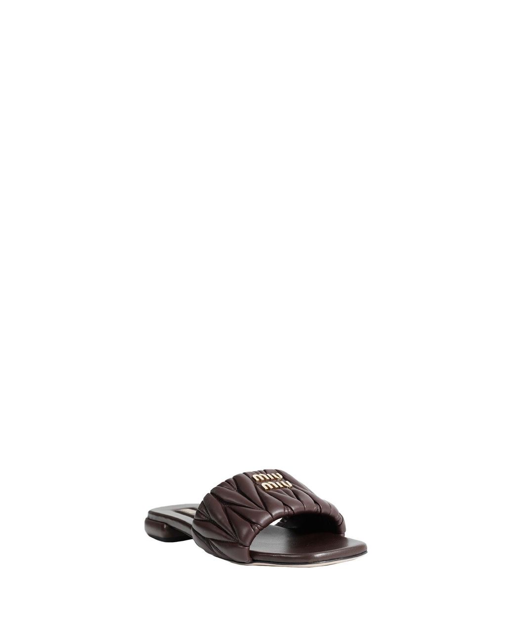Miu Miu Brown Matelassé Nappa Leather Slides