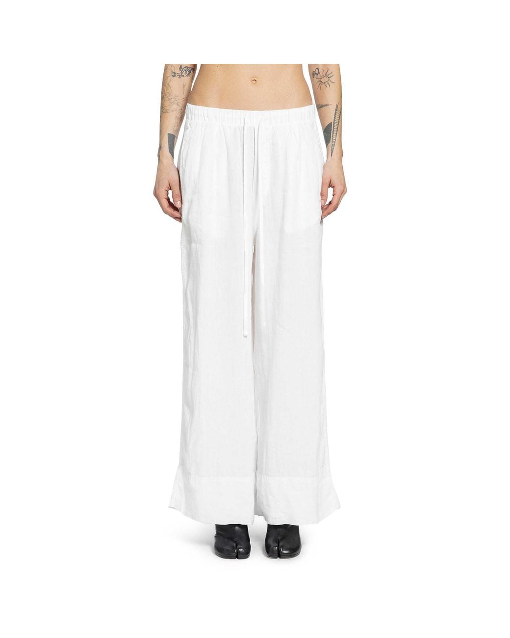 Thom Krom White Cropped Wide Leg Trousers