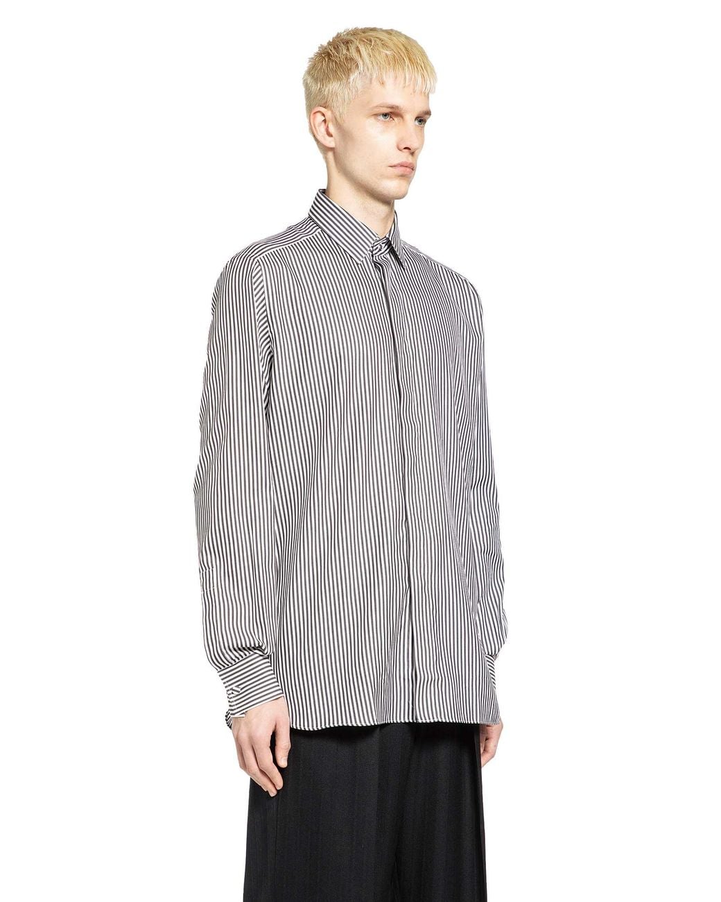 Tom Ford Gray Silk Cotton Striped Classic Shirt for men