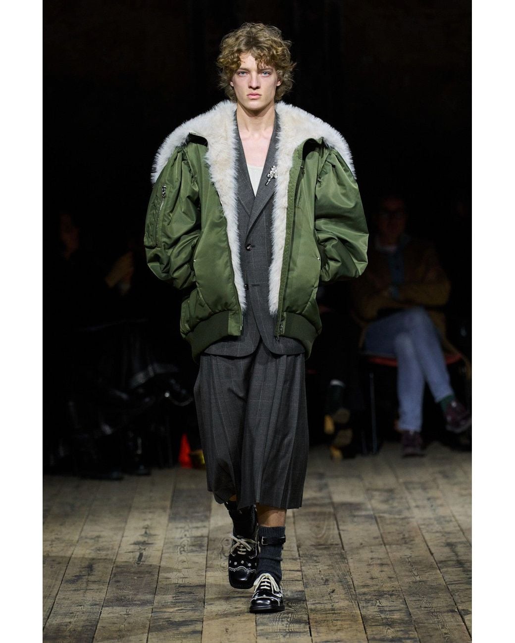Simone Rocha Green Oversized Split Hooded Bomber Jacket for men