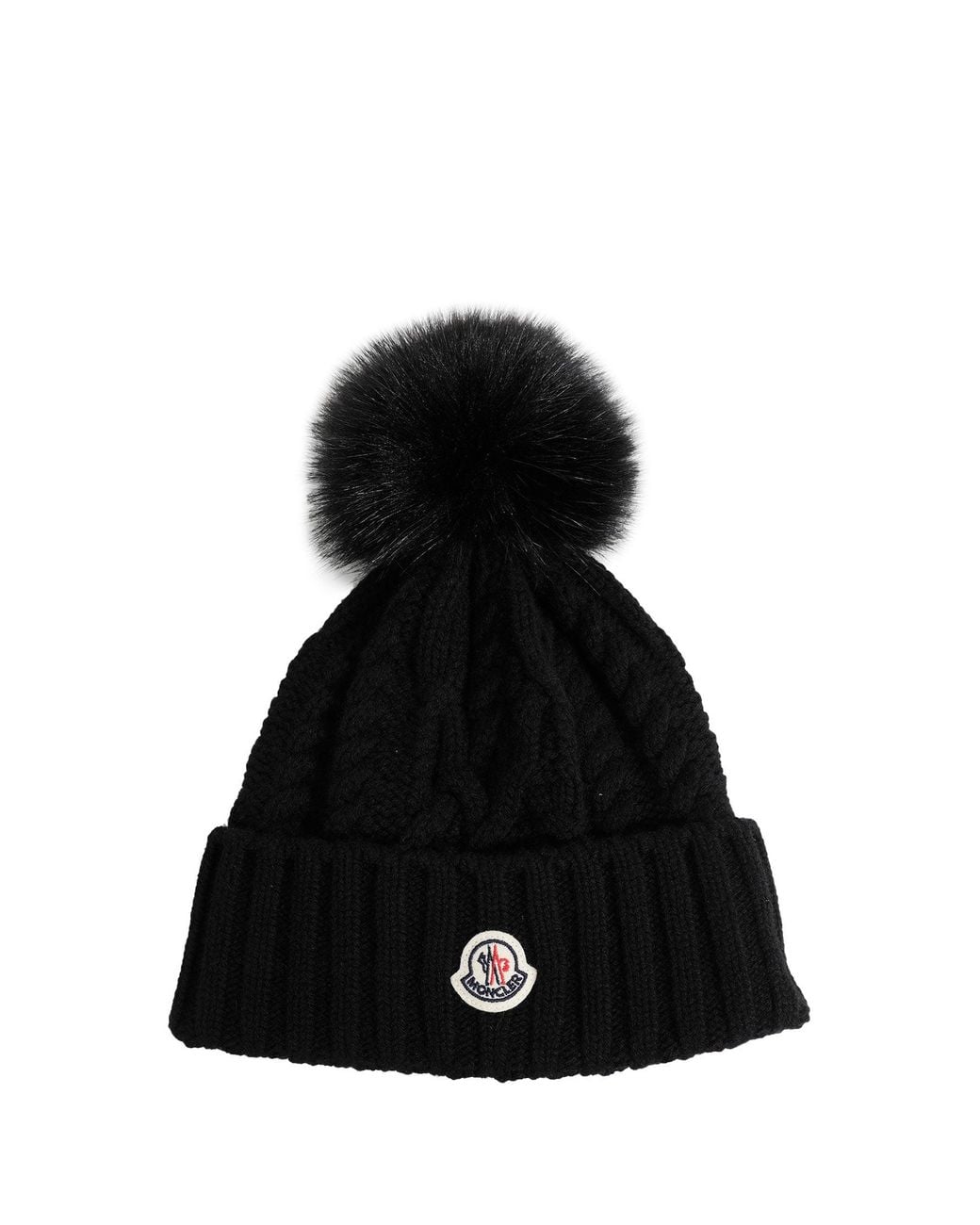 Moncler Black Wool Blend Beanie With Pom Pom