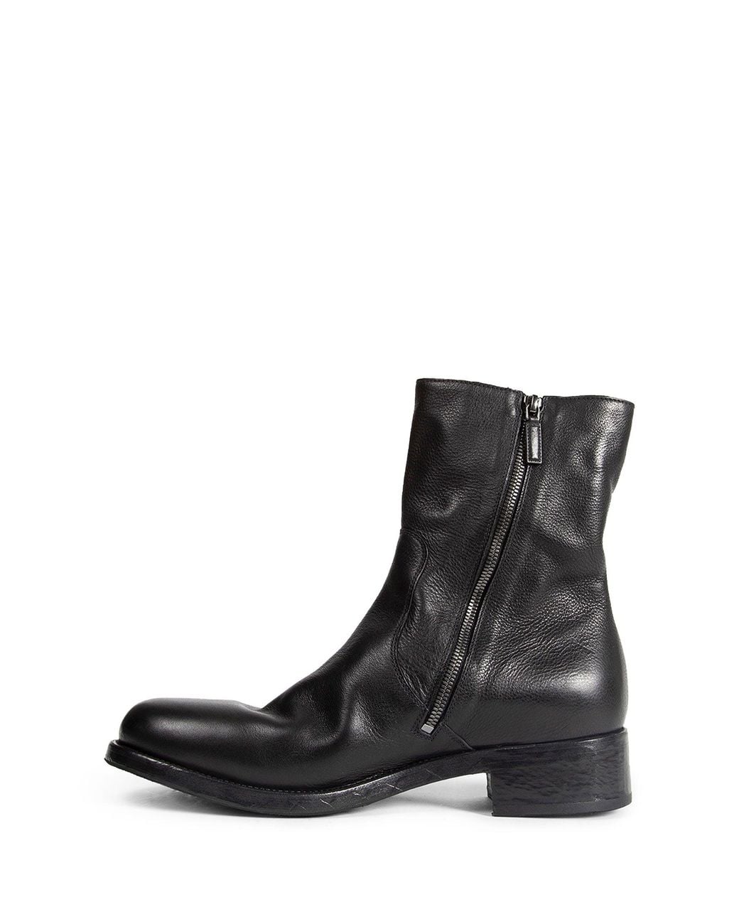 Prada Black Leather Zipper Ankle Boots for men