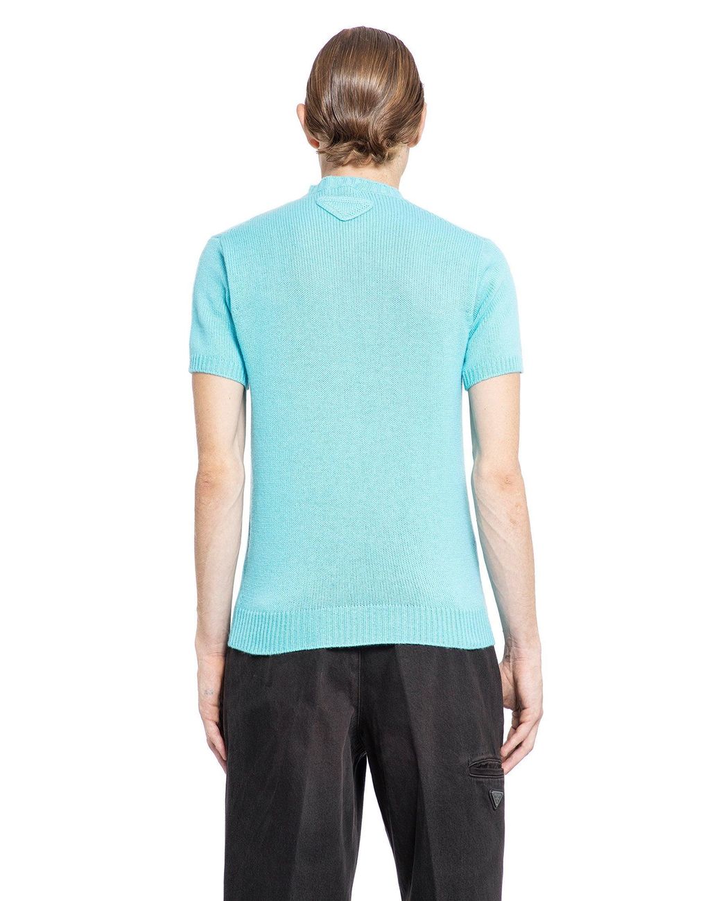 Prada Blue Knit Short Sleeve Top for men