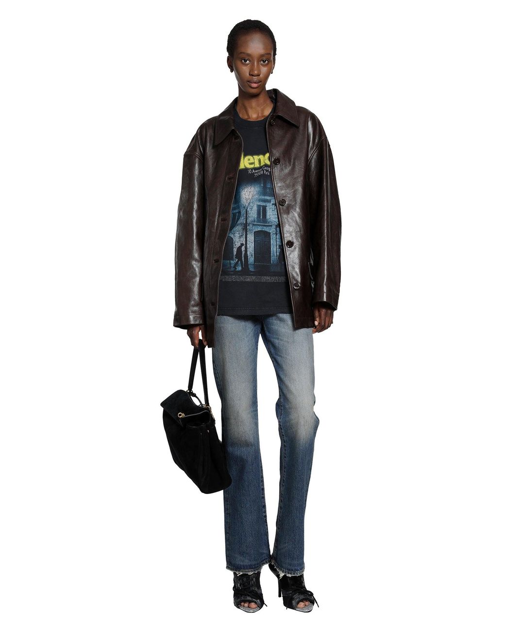 Balenciaga Black Oversized Leather Car Coat