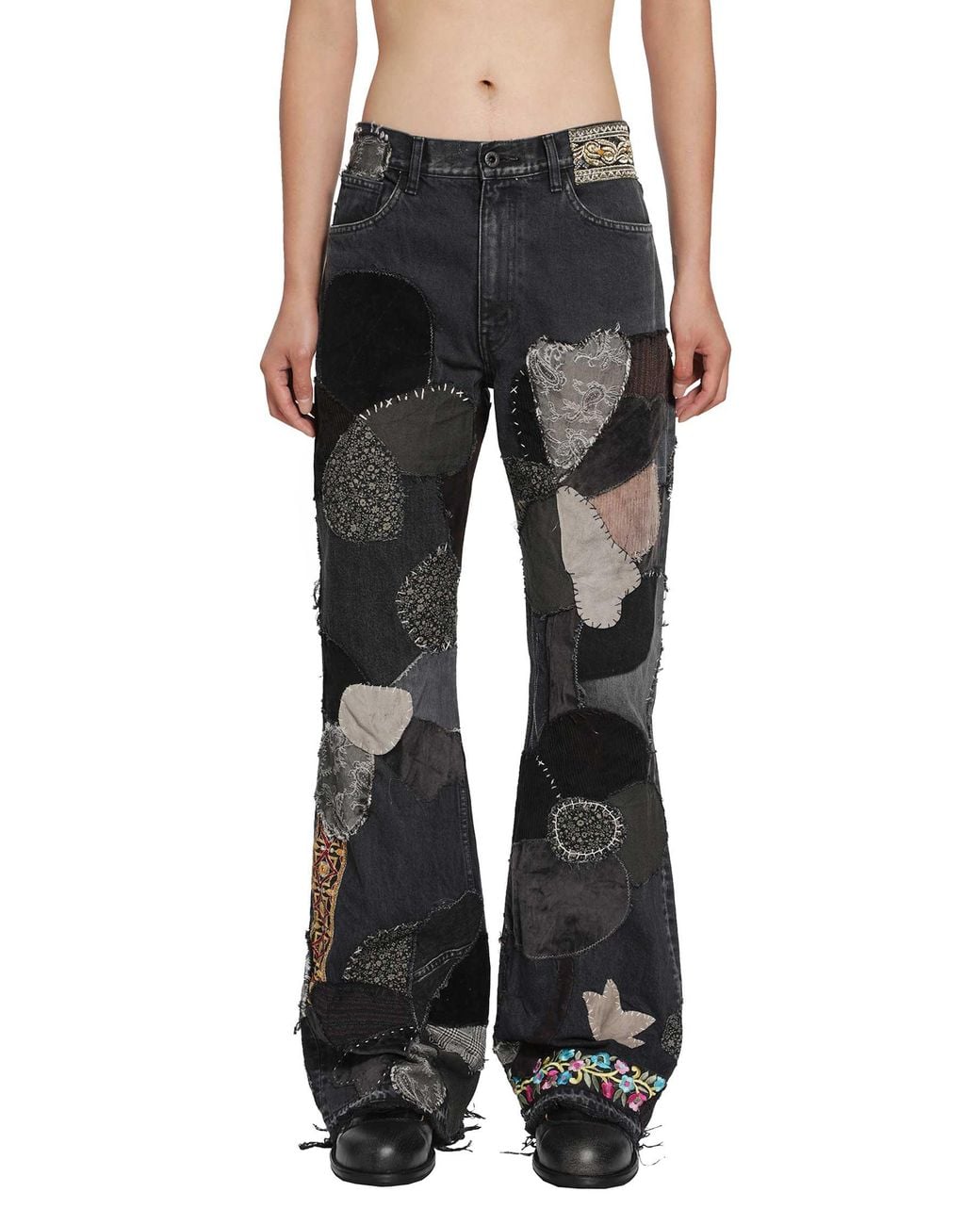 Kapital Black 14Oz X Denim 5P Rat Flare Pants for men