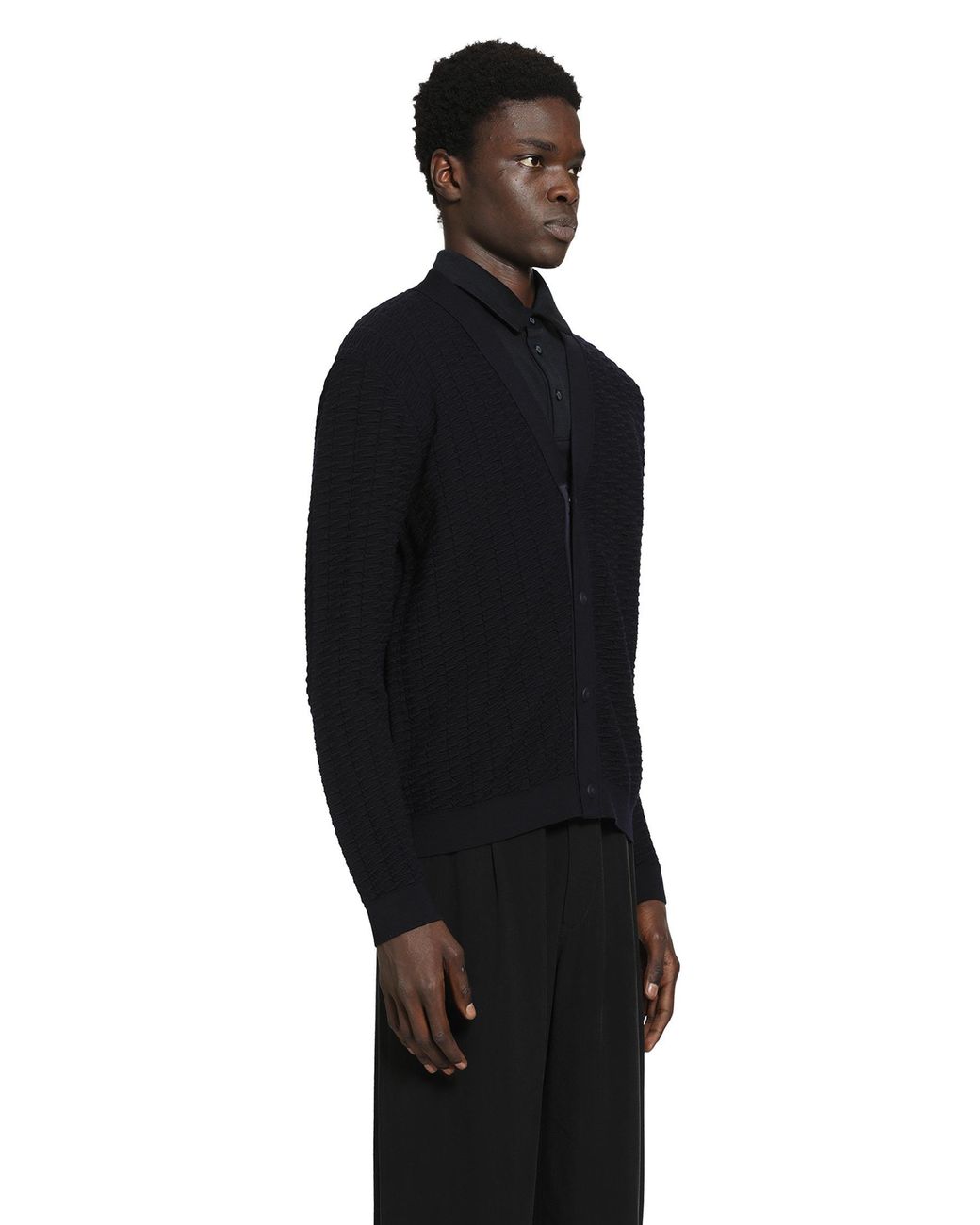 Giorgio Armani Black Virgin Wool Blend Cardigan for men