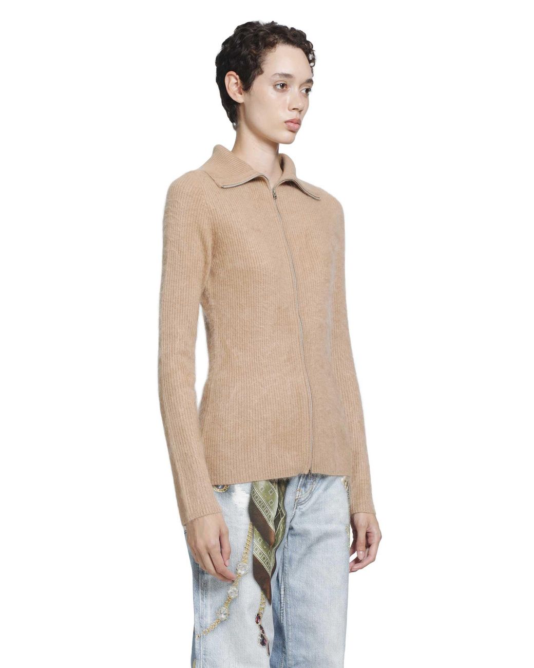 Acne Natural Cashmere Zip-Up Cardigan