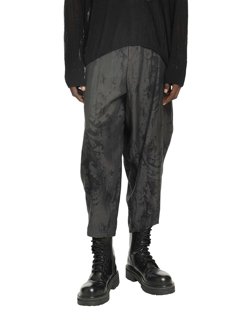 Yohji Yamamoto Black Jacquard Draped Trousers for men