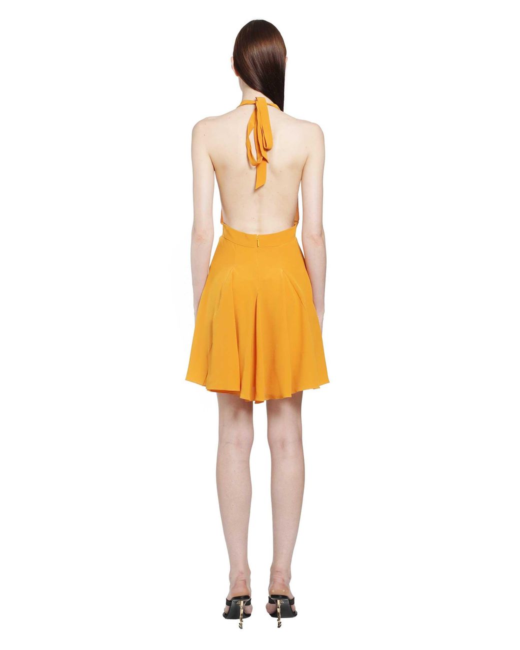 Saint Laurent Yellow Silk Crepe De Chine Halter Dress