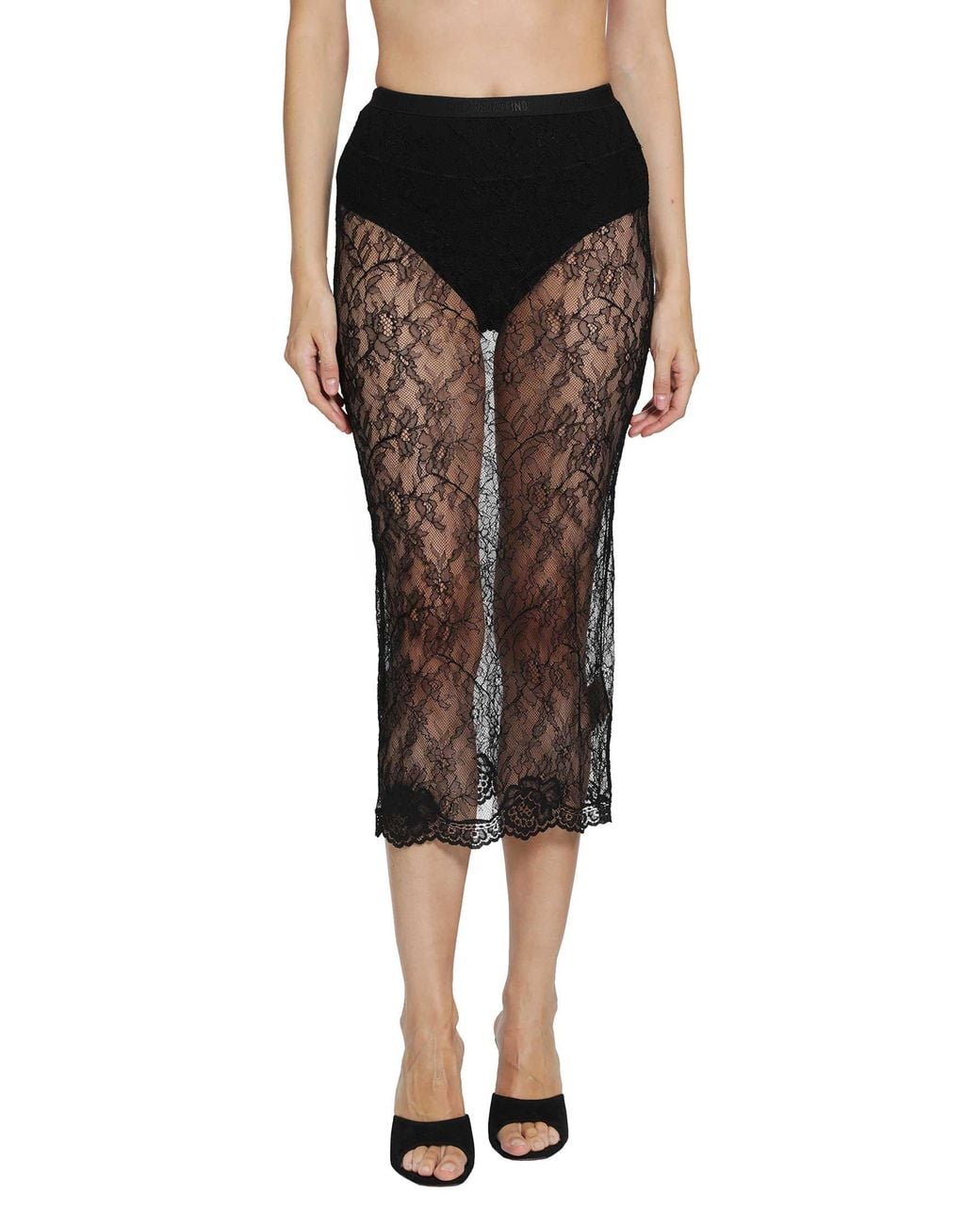 Valentino Black Lace Midi Skirt