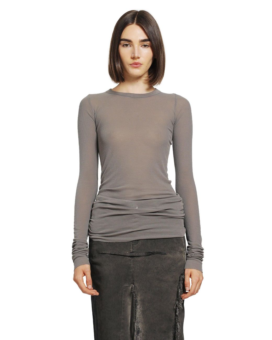 Rick Owens Gray Tower Rib Ls T