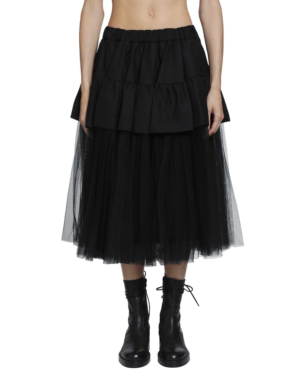 Noir Kei Ninomiya Black Tiered Gathered Midi Skirt