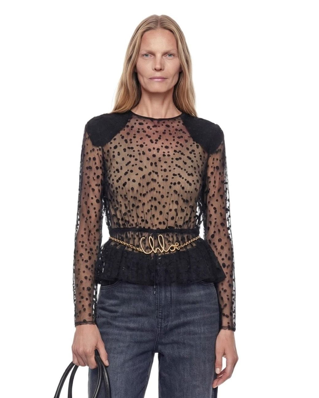 Chloé Black Dot Print Tulle Top
