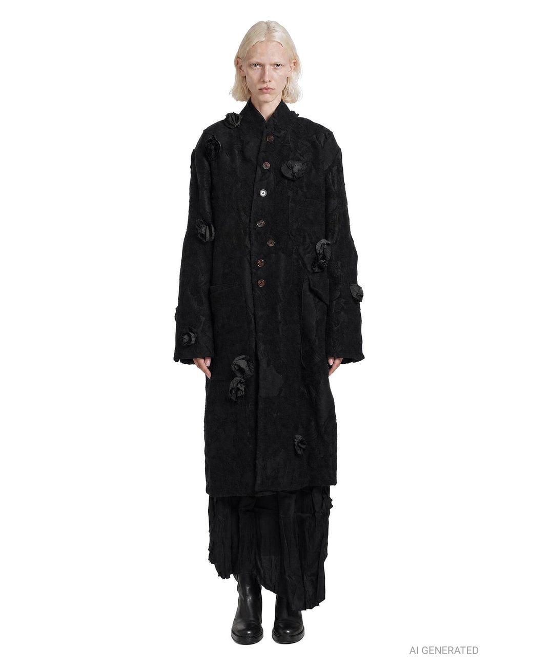 Aleksandr Manamïs Black Floral Roomy Winter Coat