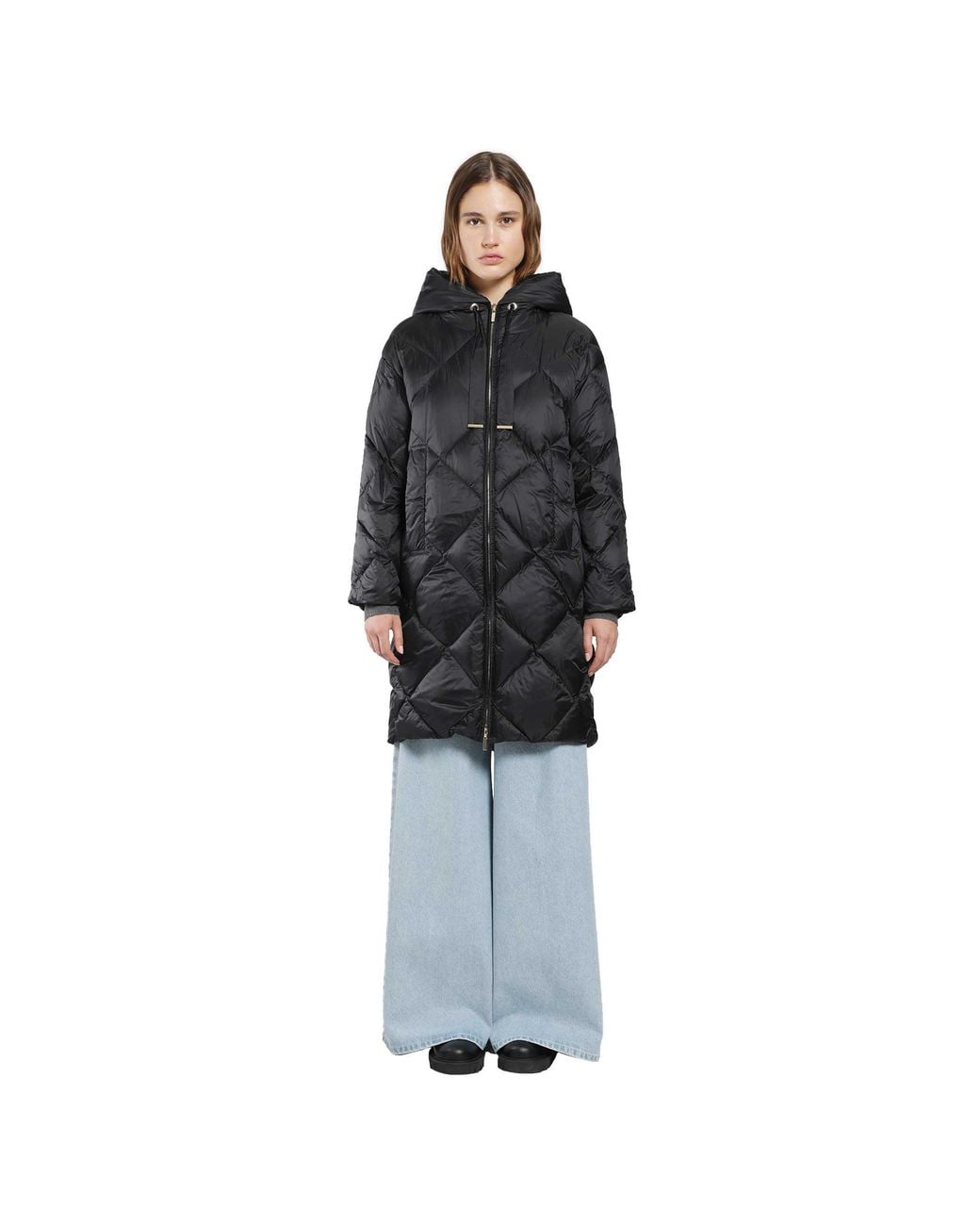 Max Mara Black Hooded Midi Puffer Jacket