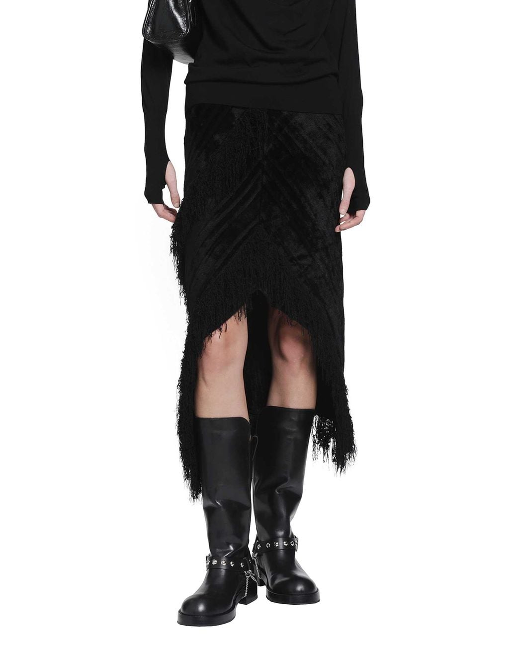 YA YI Black Giselle Fringe Skirt