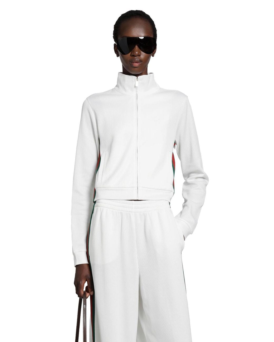 Gucci White Cropped Cotton Rib Jersey Track Jacket