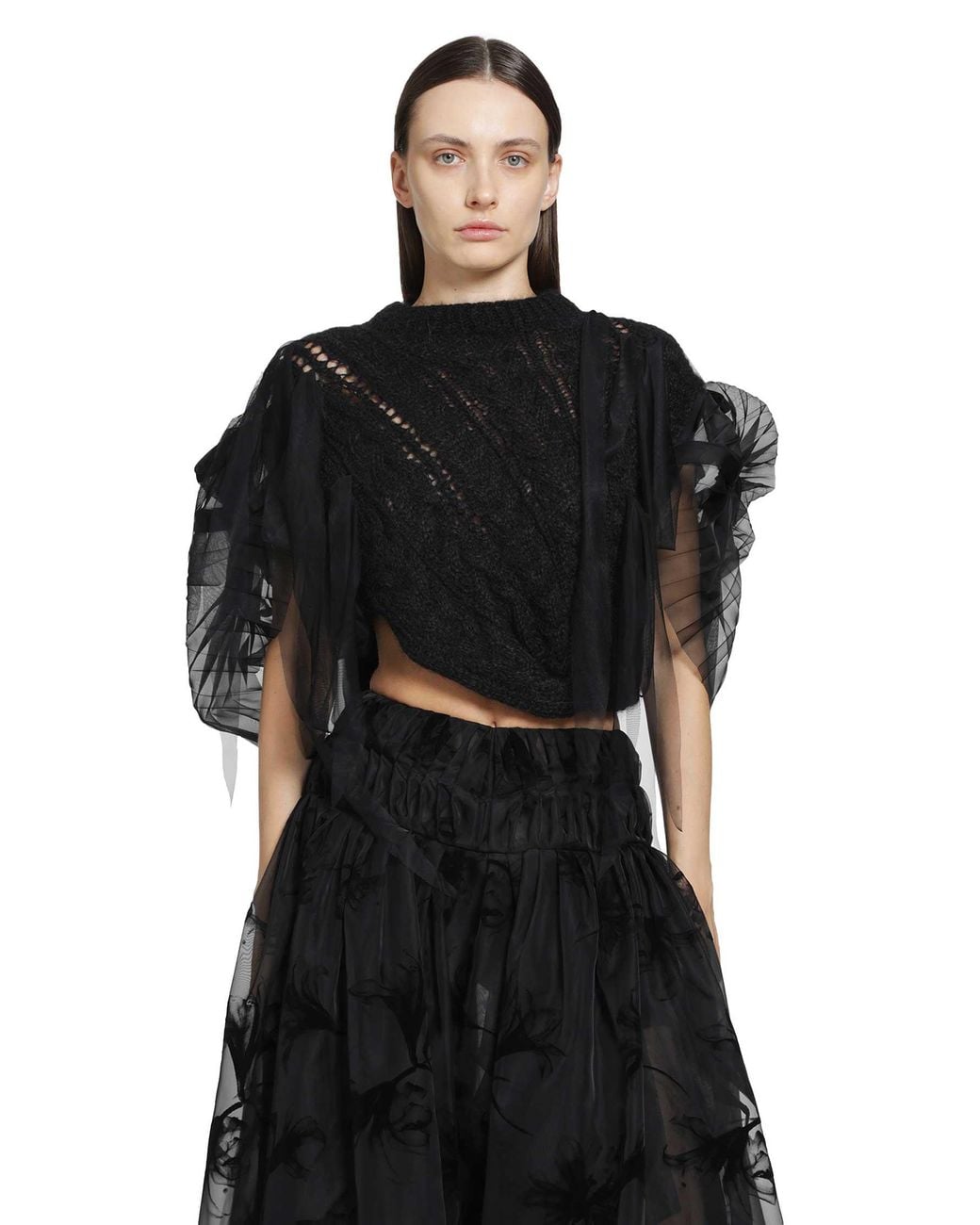 PAULINE DUJANCOURT Black Francisca Pleated Hand-Knit Vest