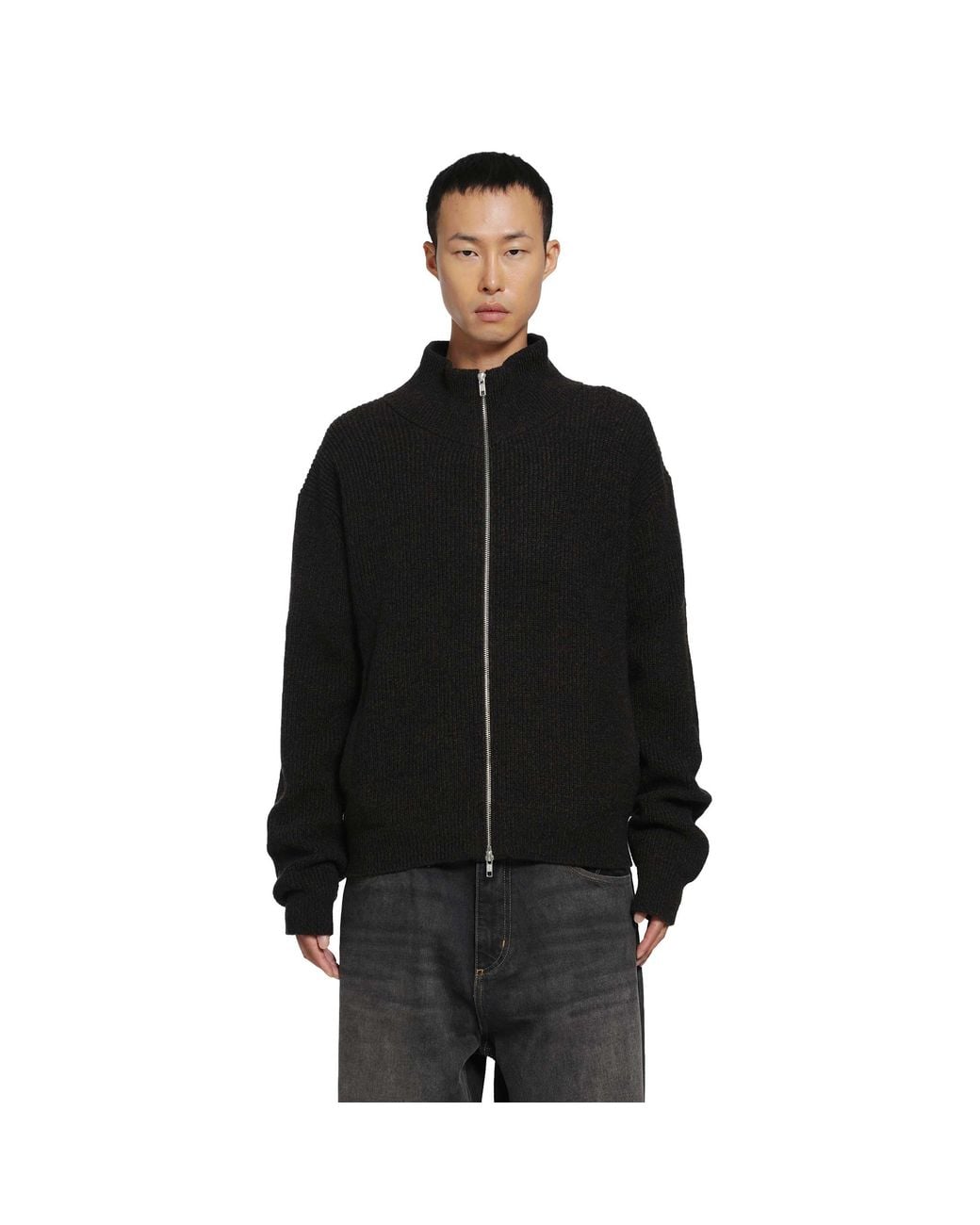 Song For The Mute Black Zip Up Funnel Cardigan for men