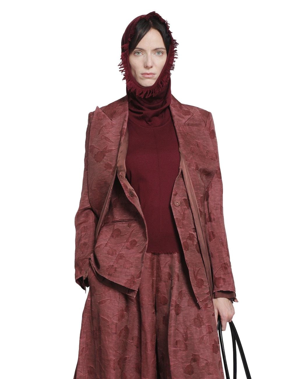 YA YI Red Linen Jacquard Tie Suit