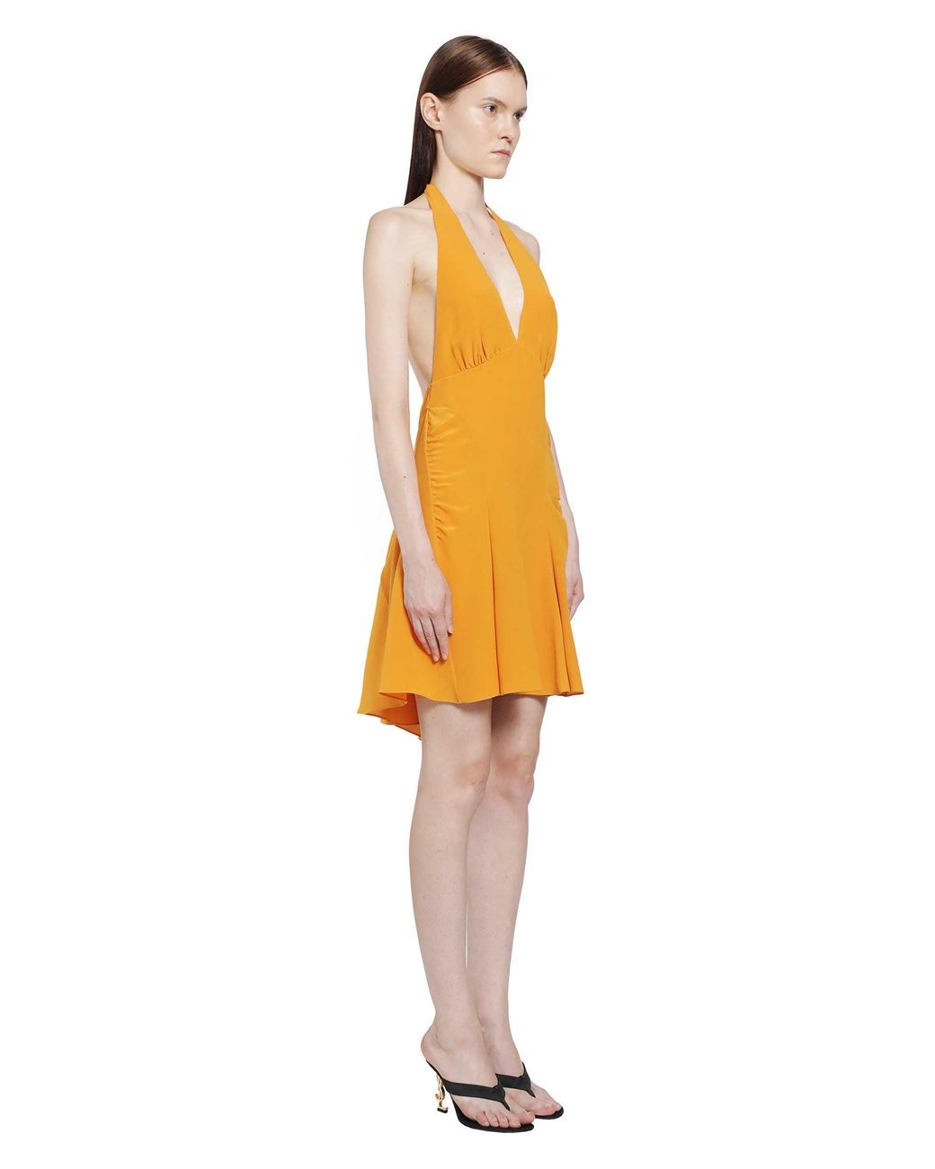 Saint Laurent Yellow Silk Crepe De Chine Halter Dress
