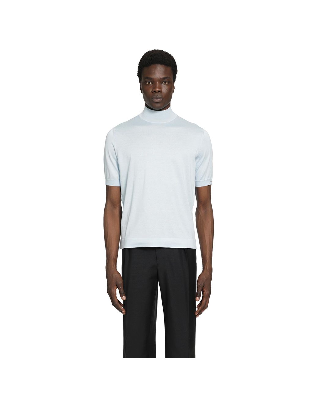 Prada White Short Sleeve Cotton Sweater for men