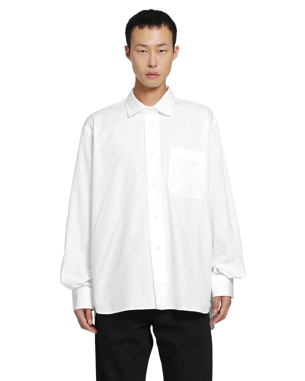 SALON C. LUNDMAN White Double Collar Pocket Shirt for men
