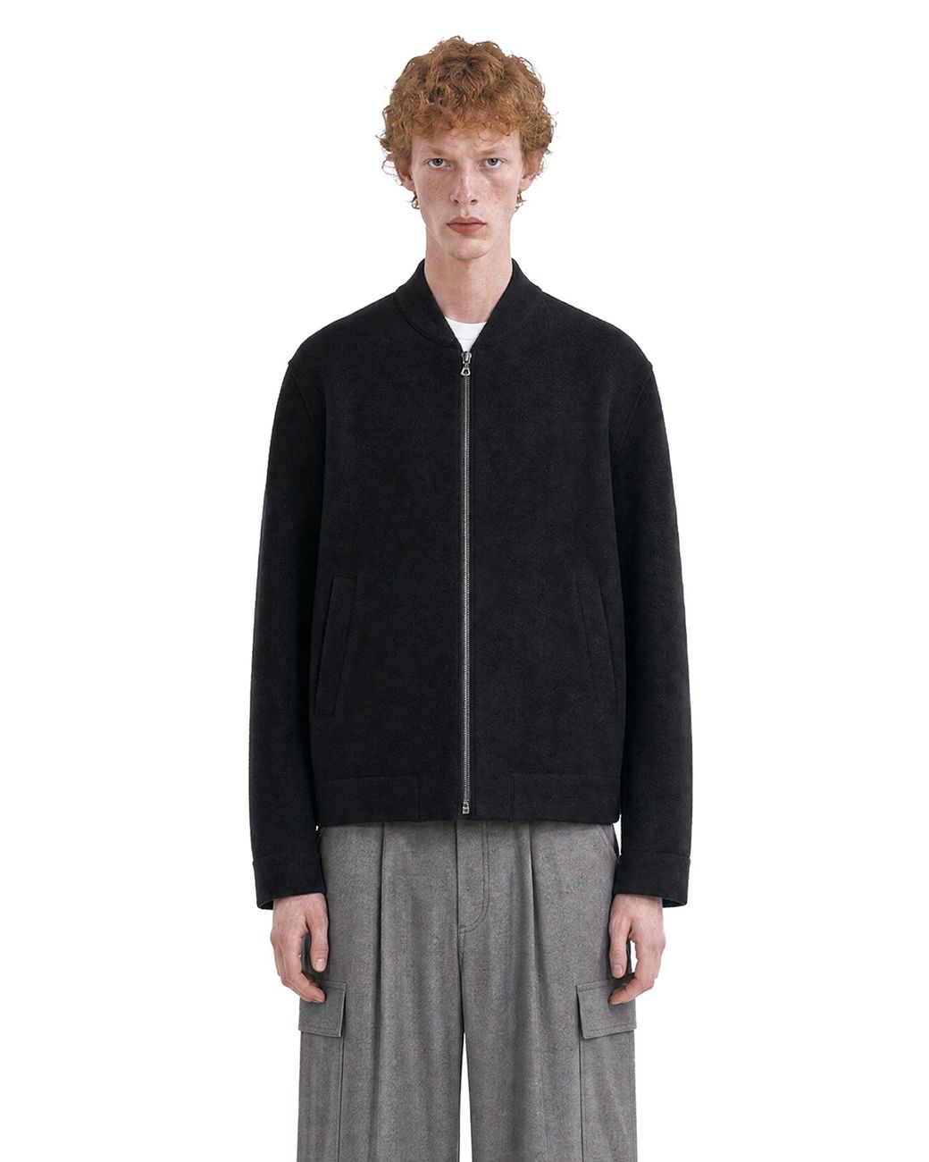 Harris Wharf London Black Boiled Wool Bomber Jacket for men