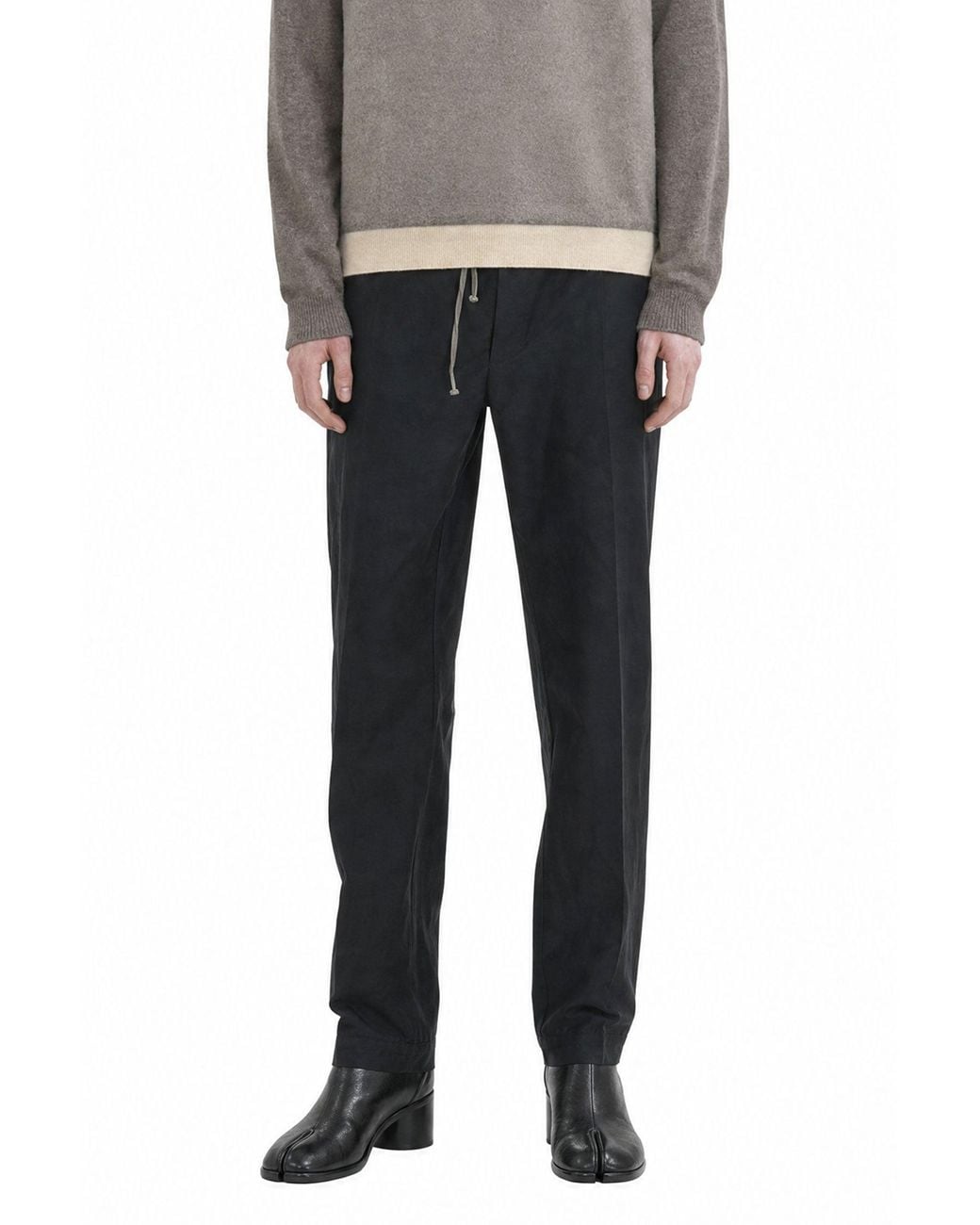 Maison Margiela Black Cotton Nylon Silk Drawstring Trousers for men