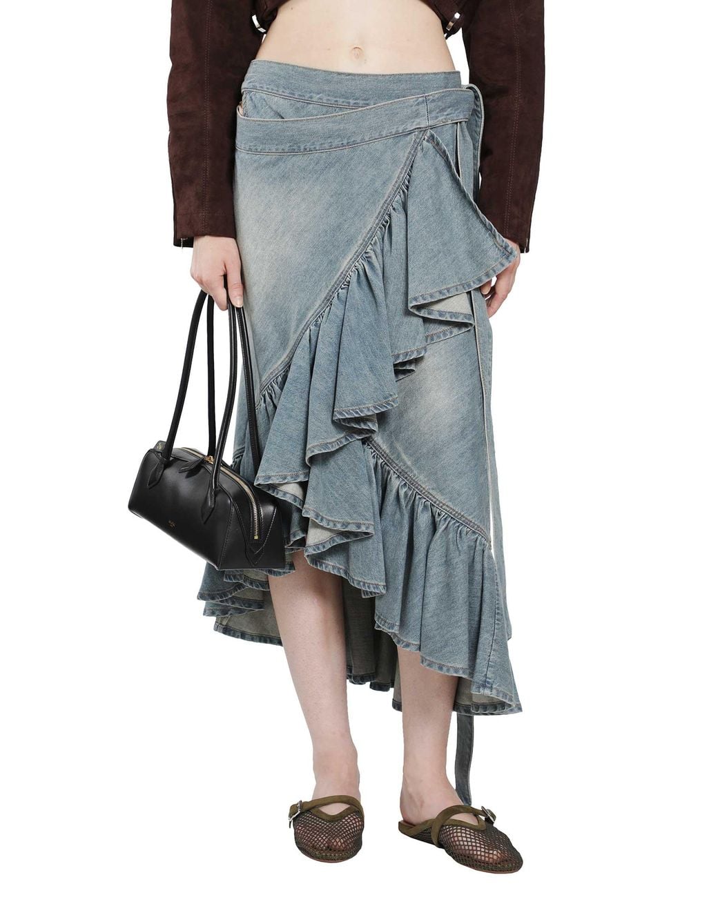 Alaïa Blue Denim Ruffle Skirt